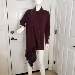 CAbi Port Wine Fringe Wrap Sweater #3002 Size Small